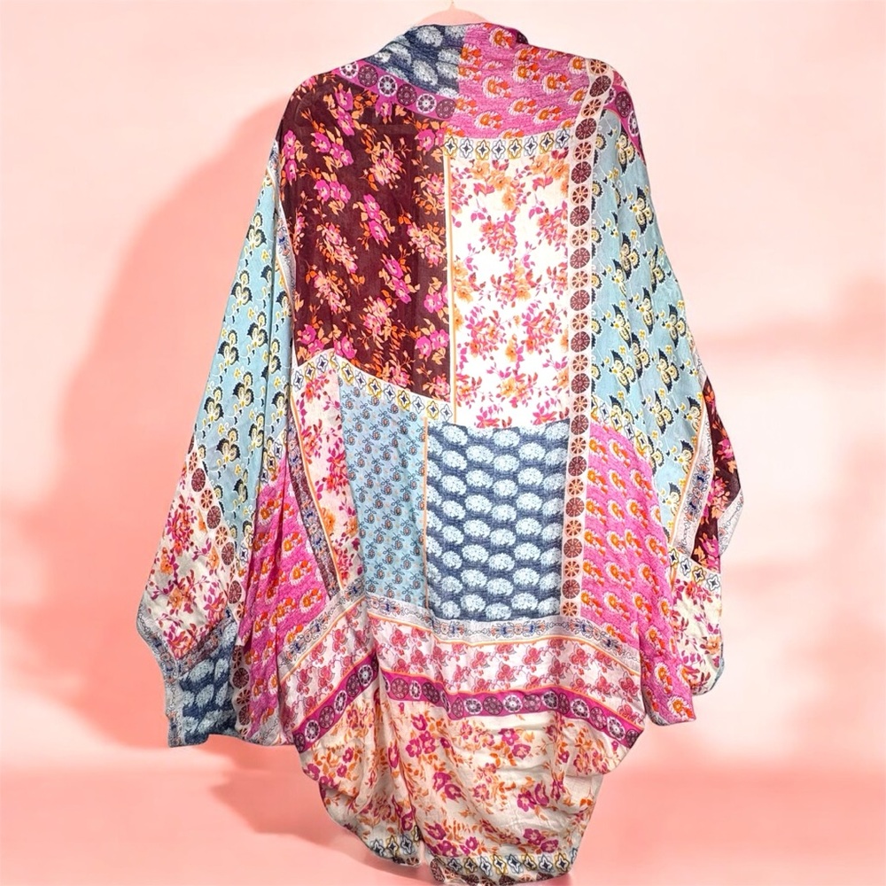 Mossimo Supply Co. Pink Blue and Orange Patchwork Boho Kimono OS - Picture 2 of 6